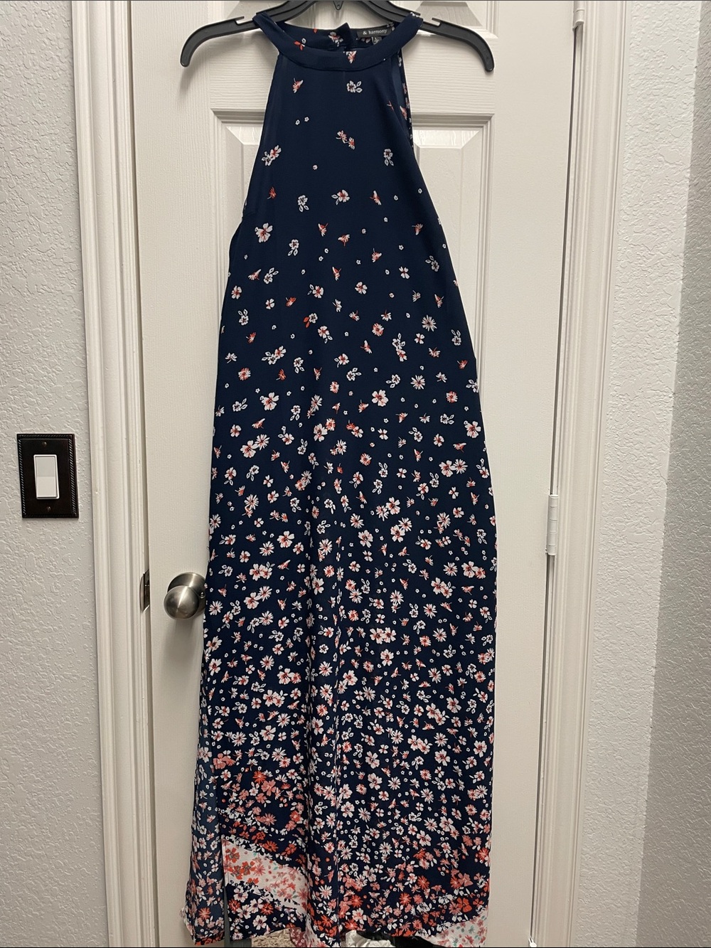 Navy Floral Halter Maxi Dress